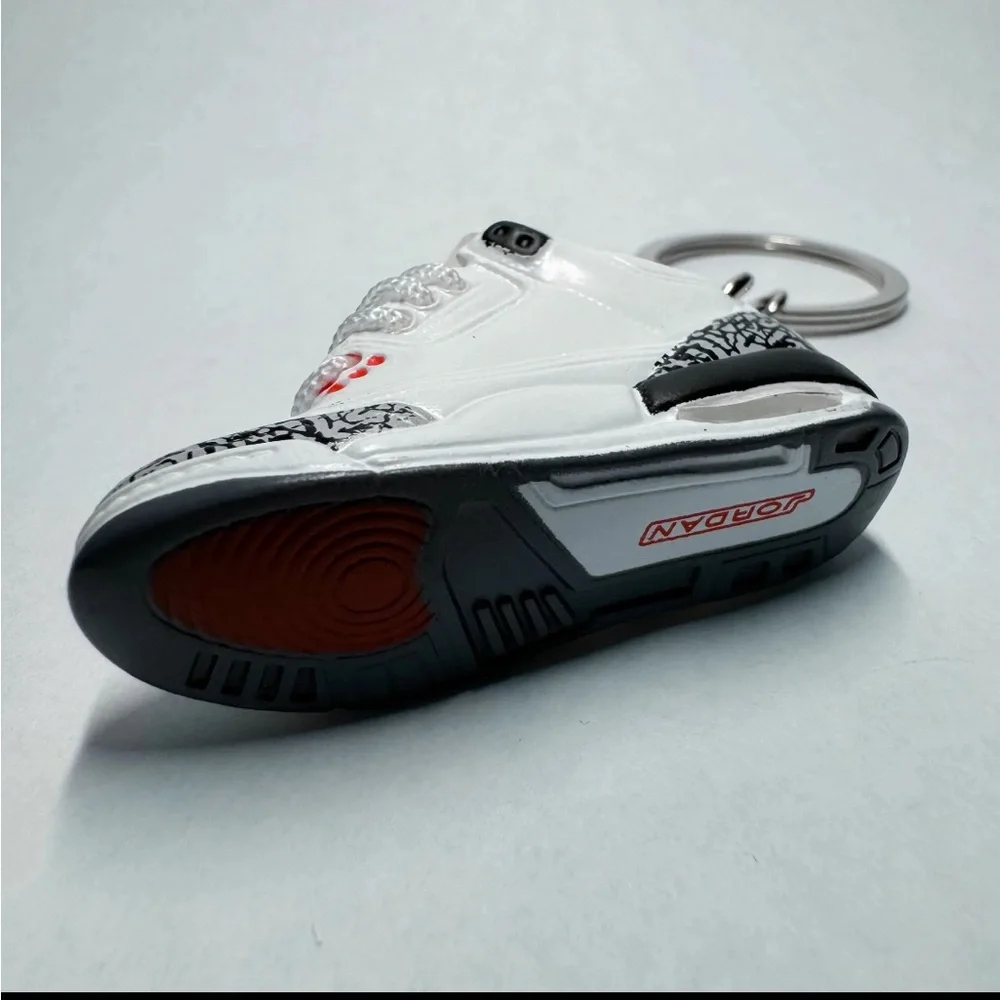 Air Jordan 3 Retro White Cement Reimagined Red Sneaker Keychain Pair Shoe Box 3D